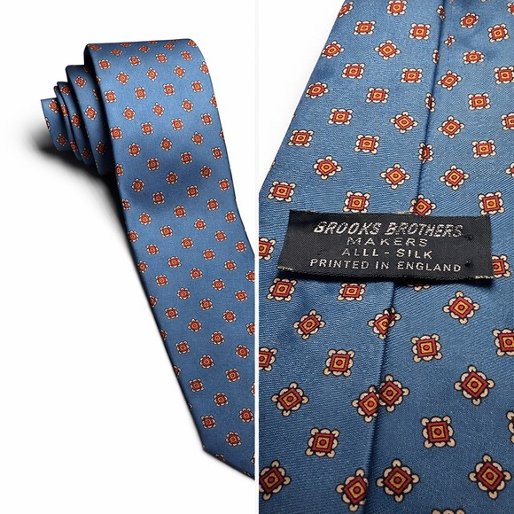 Brooks Brothers Makers Blue Ancient Madder Silk Medallion Geometric England